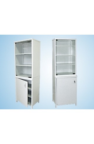 Шкаф для посуды и приборов 600 ШПМ-М (верх. дверца - стекло, низ - металл)